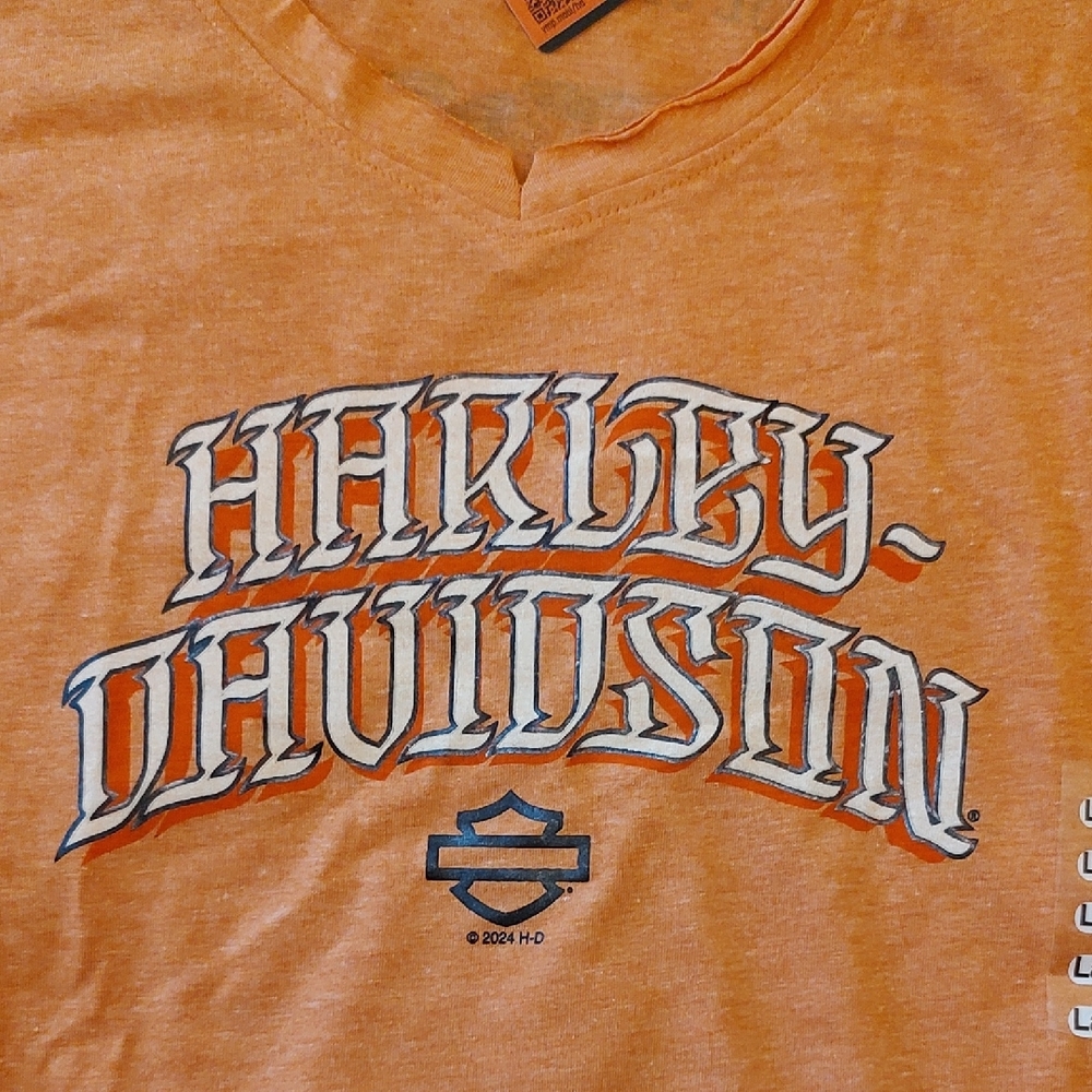 Harley-Davidson Women’s Orange V-Neck Logo Tee